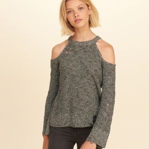 Distressed cold shoulder Hollister sweater gray
